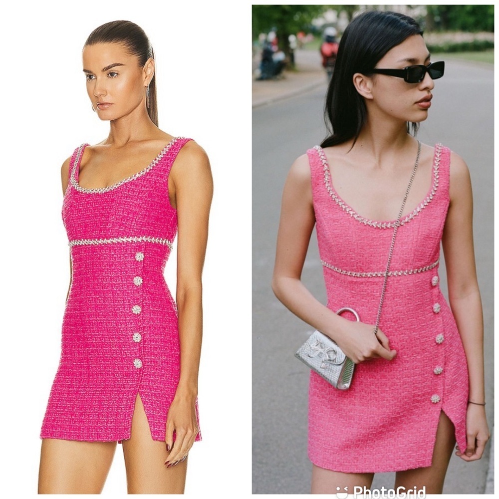 Self-Portrait Hot Pink Tweed Mini Dress